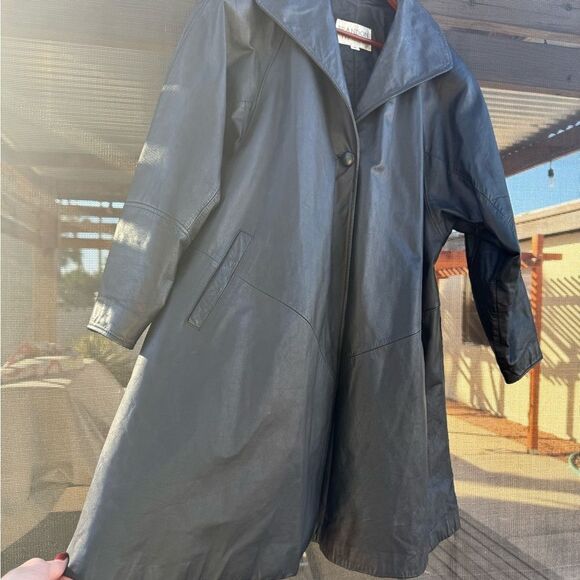 Brandon Thomas vintage lined leather one button trench coat flair matrix sz M - Picture 5 of 12
